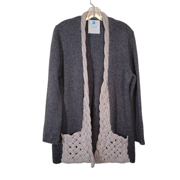 Anthropolgie Sparrow Knit Cardigan Sweater Lambswool Braided Detail Gray Size XL - Picture 1 of 9